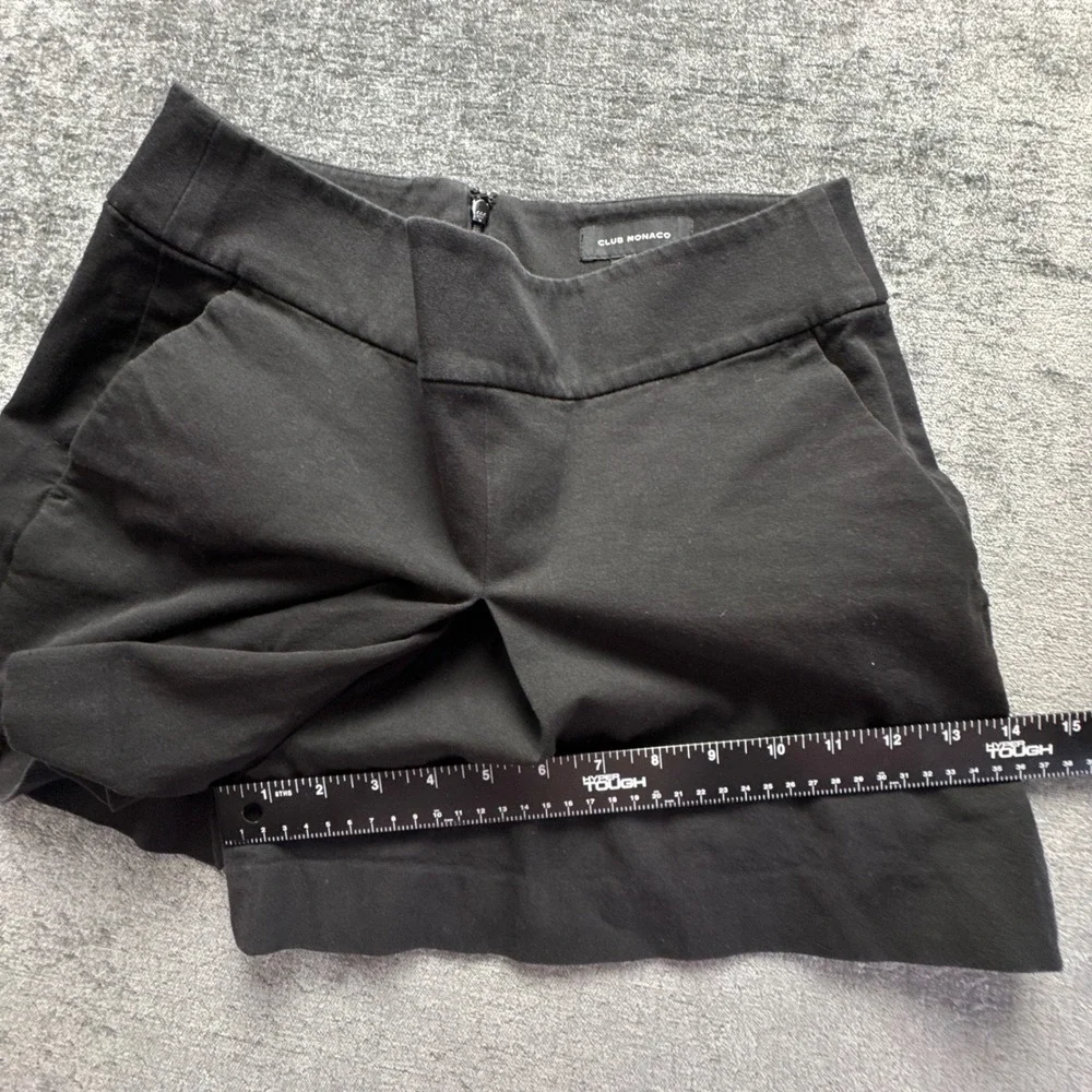 Club Monaco Tailored Pleated Shorts Womens 6 Black Cotton Blend Stretch Back Zip